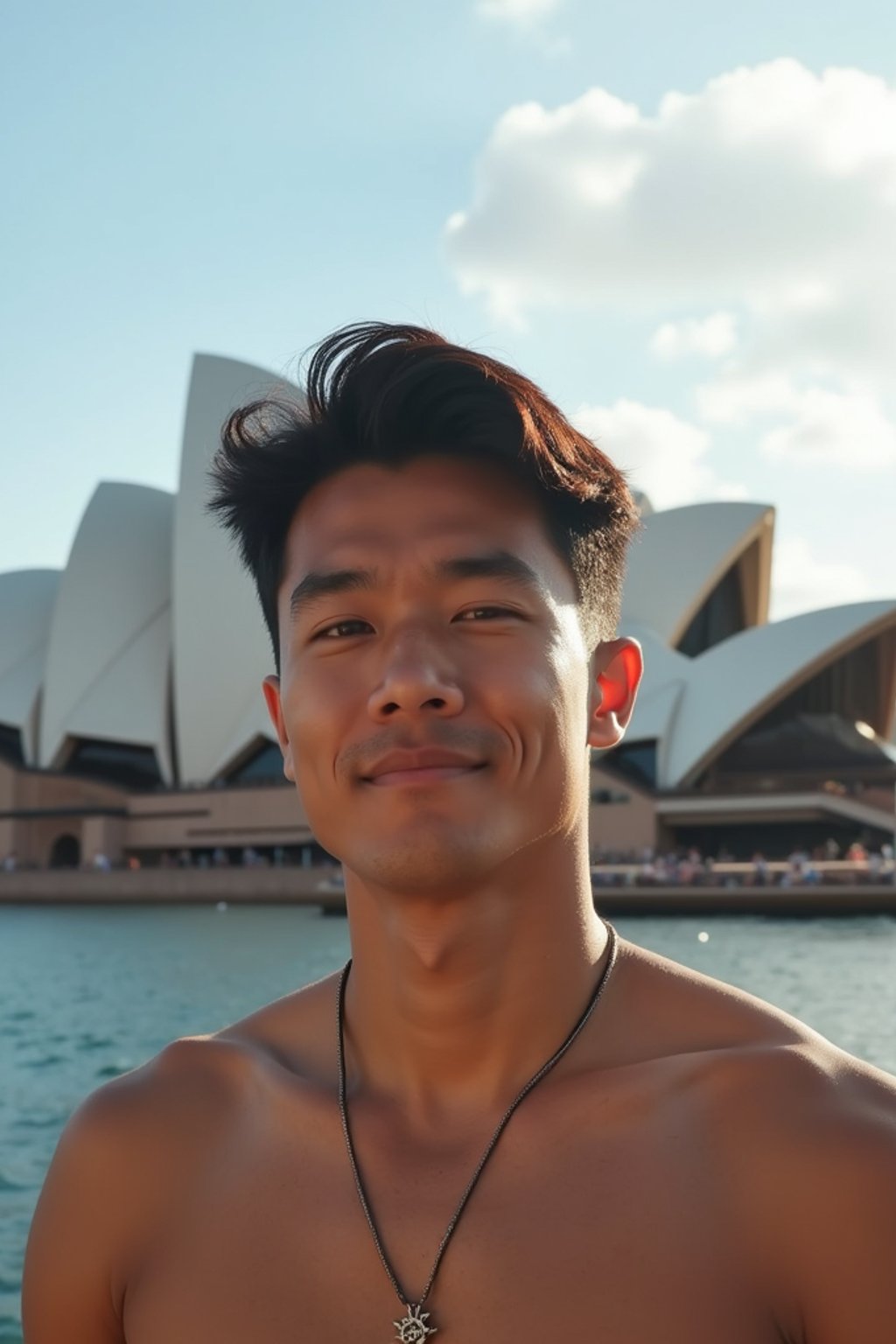 man in Sydney with the Sydney Opera House in the background