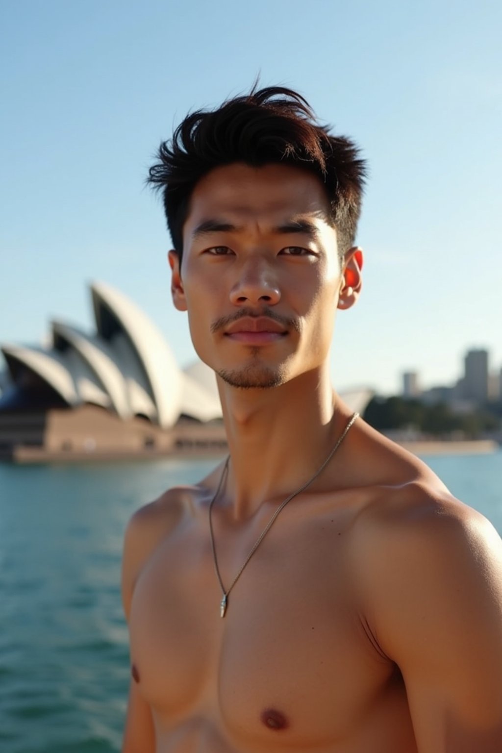 man in Sydney with the Sydney Opera House in the background