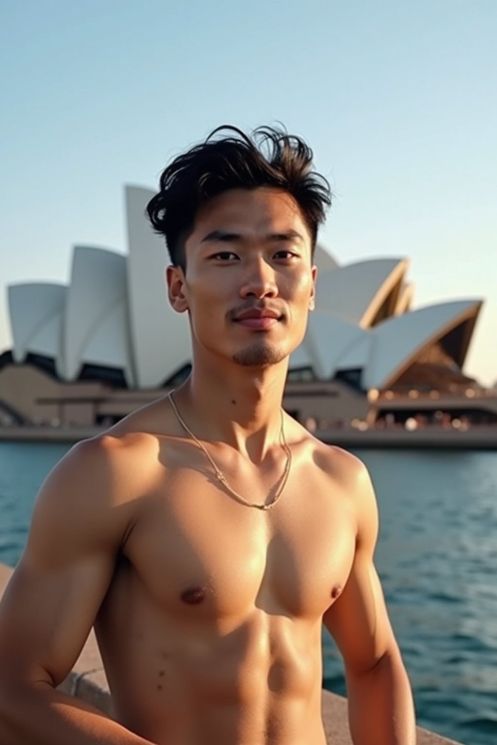 man in Sydney with the Sydney Opera House in the background