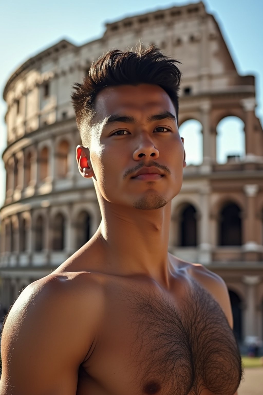 man in Rome with the Colosseum in the background