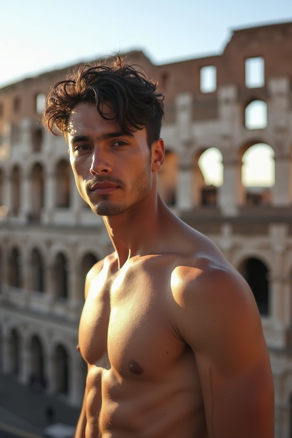 man in Rome with the Colosseum in the background