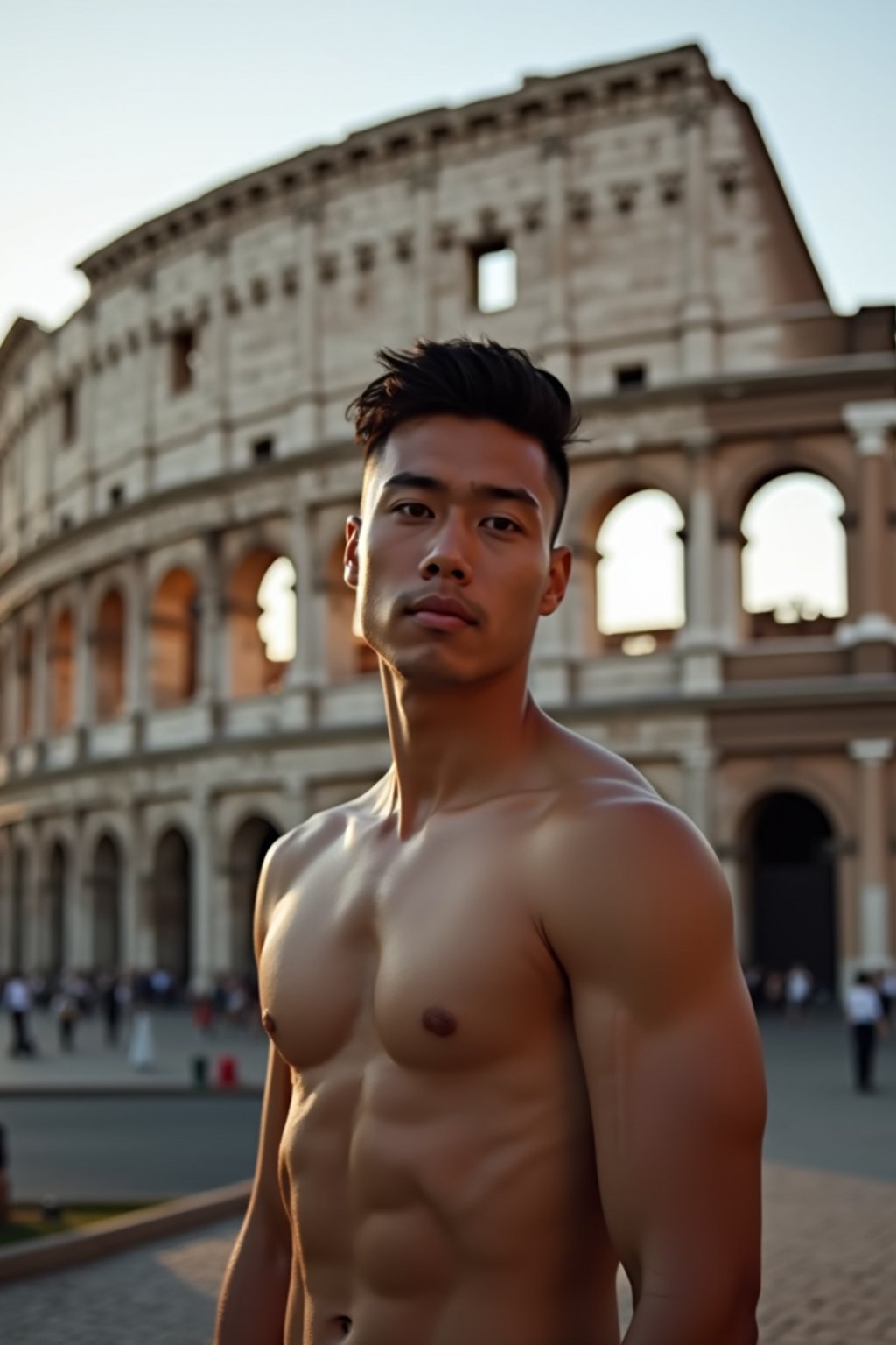 man in Rome with the Colosseum in the background