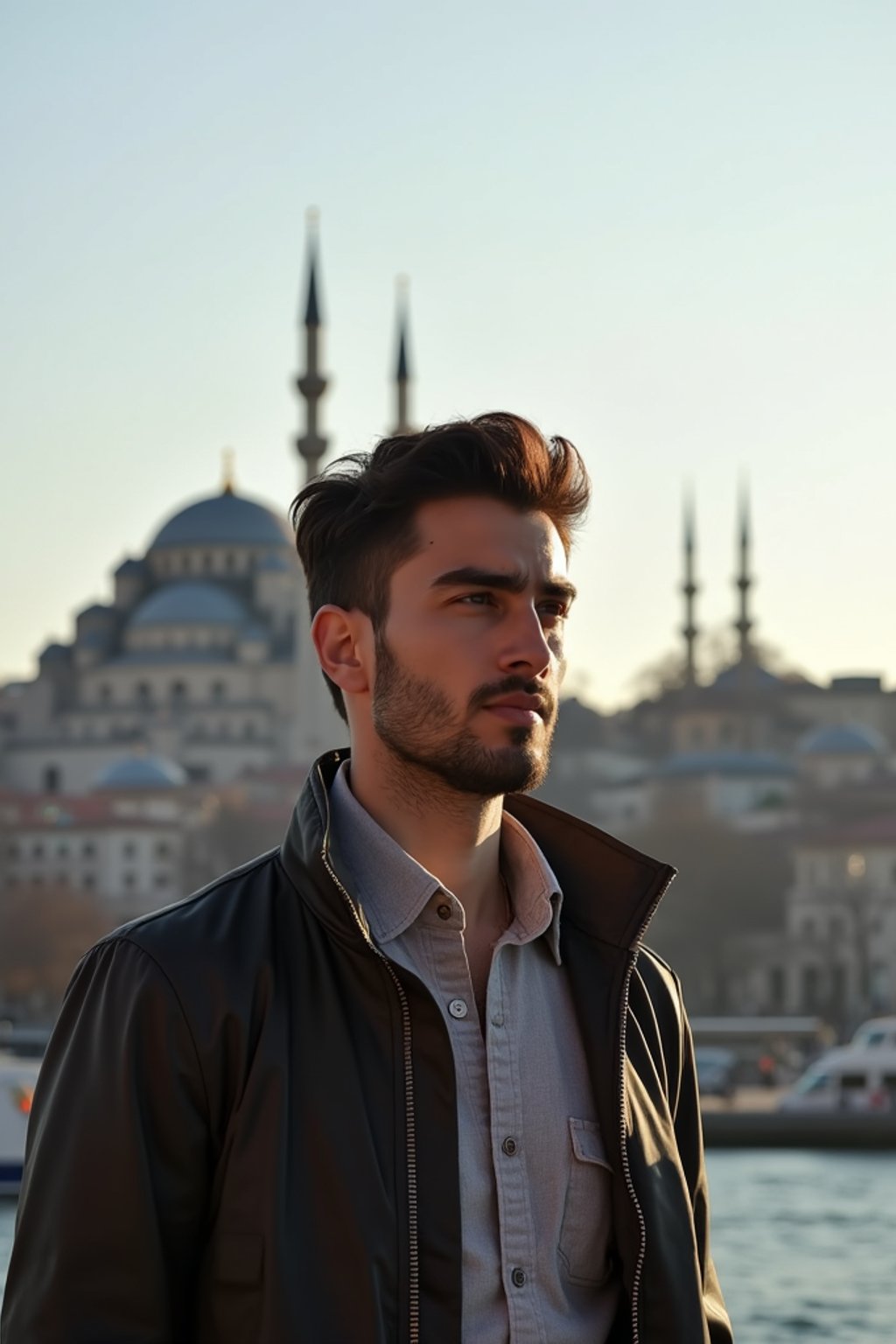 man in Istanbul with The Mosque in background