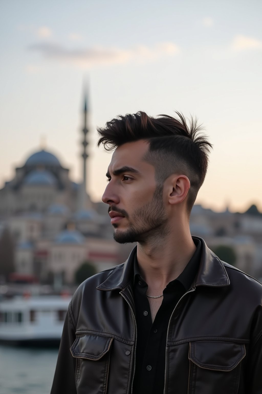 man in Istanbul with The Mosque in background