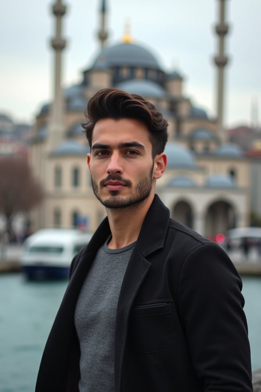 man in Istanbul with The Mosque in background