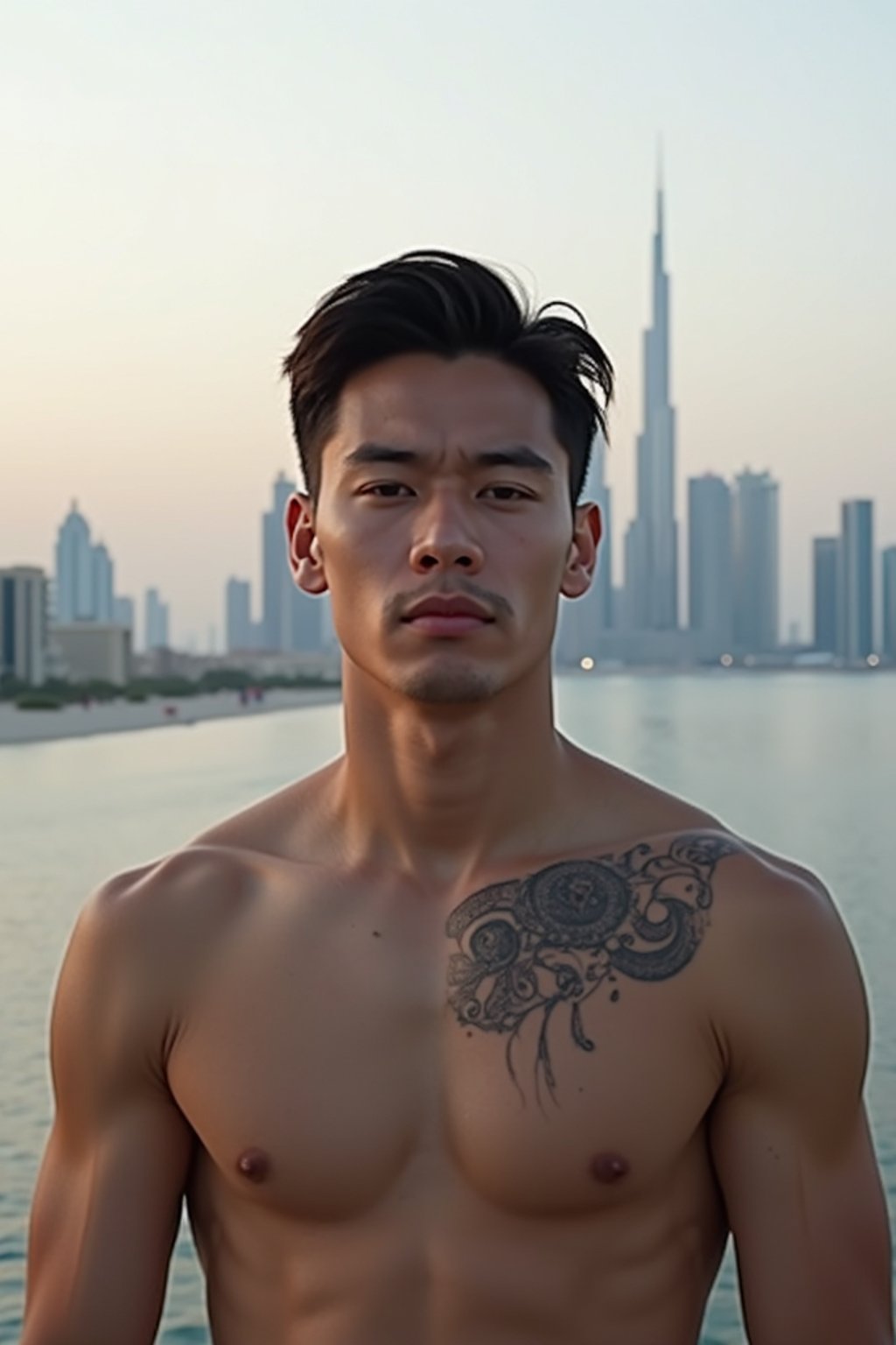 man in Dubai with skyline in background