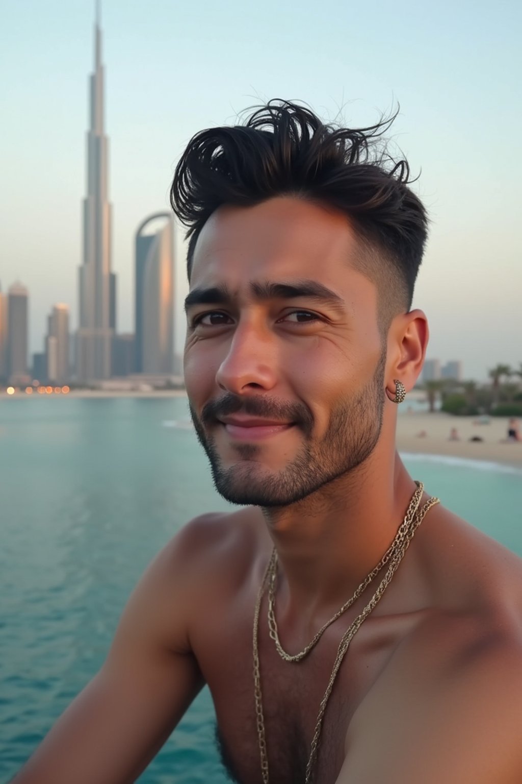 man in Dubai with skyline in background