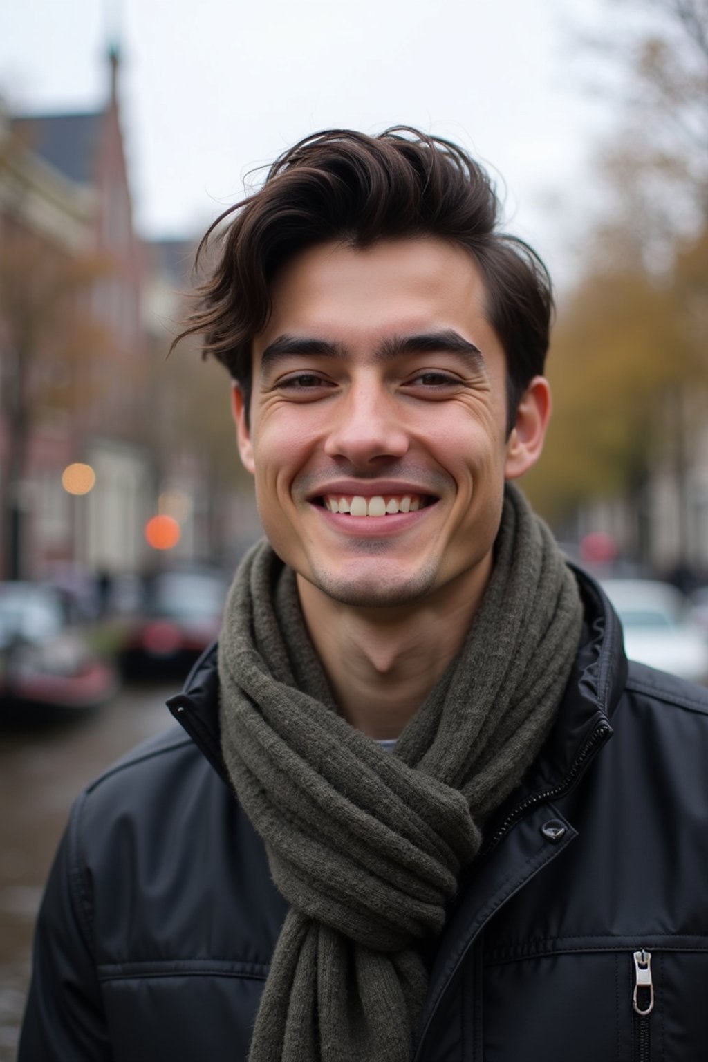 man in Amsterdam with the Amsterdam Canals in background