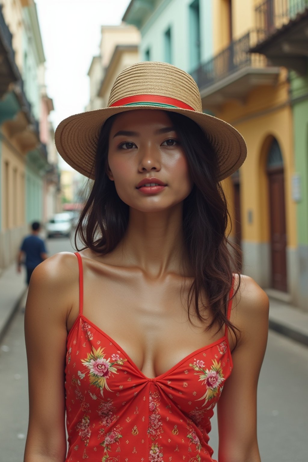 woman in Havana with the colorful old town in the background