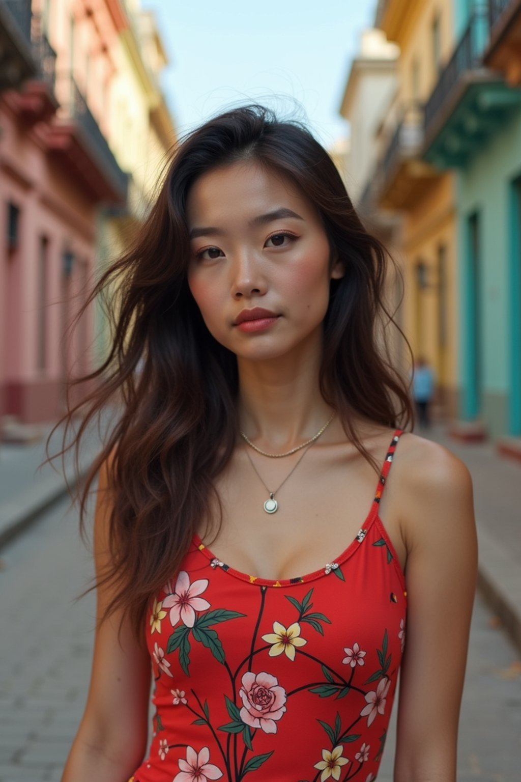 woman in Havana with the colorful old town in the background