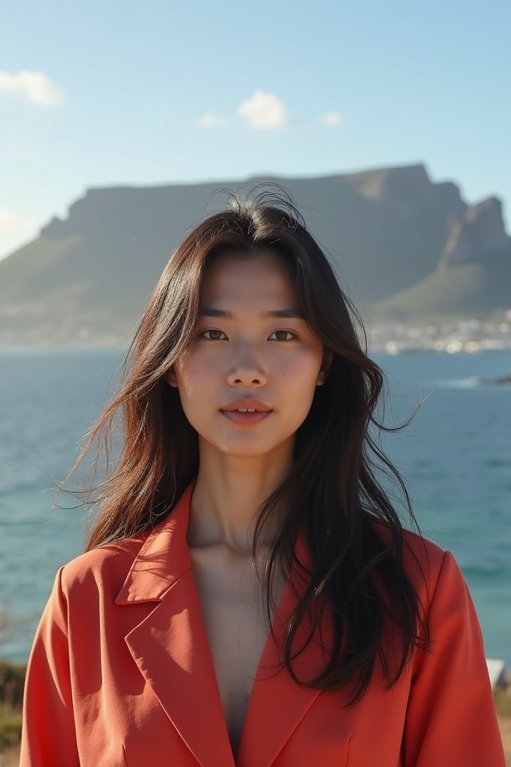 woman in Cape Town with the Table Mountain in the background