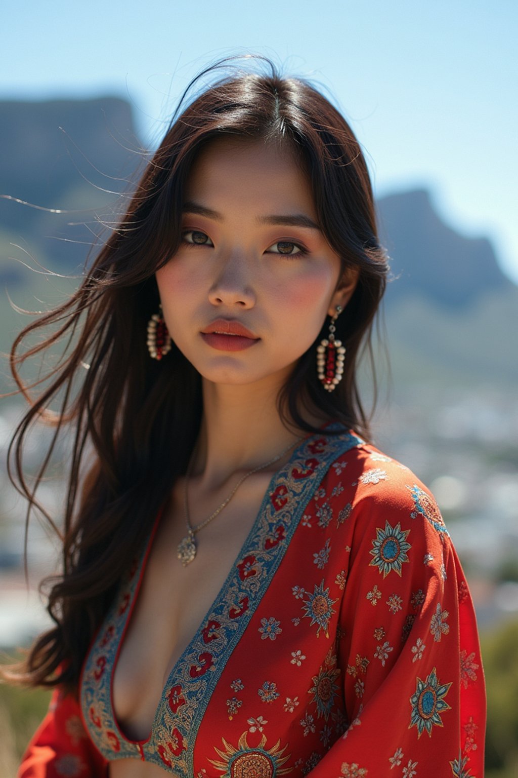 woman in Cape Town with the Table Mountain in the background