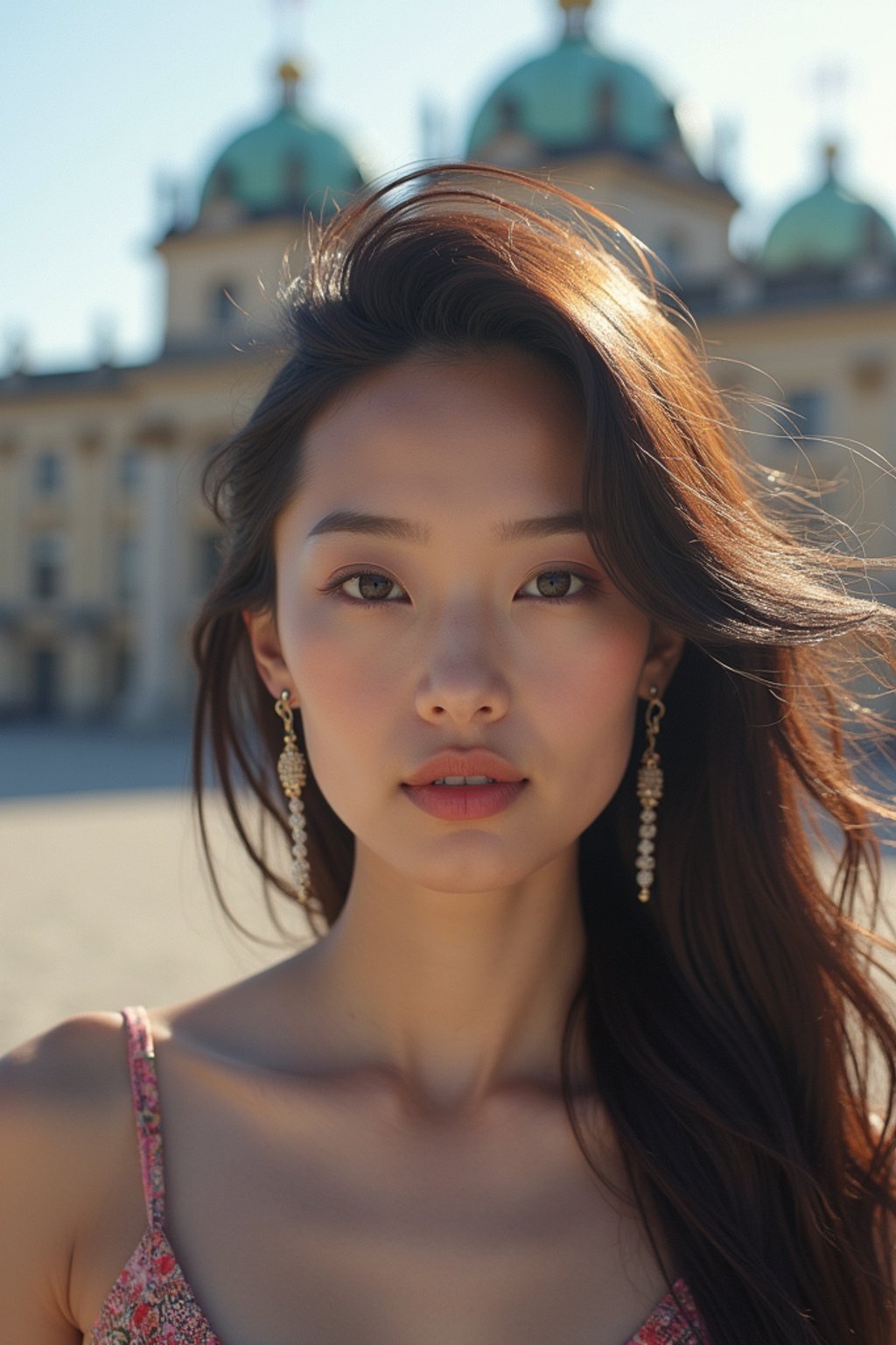 woman in Vienna with the Schönbrunn Palace in the background