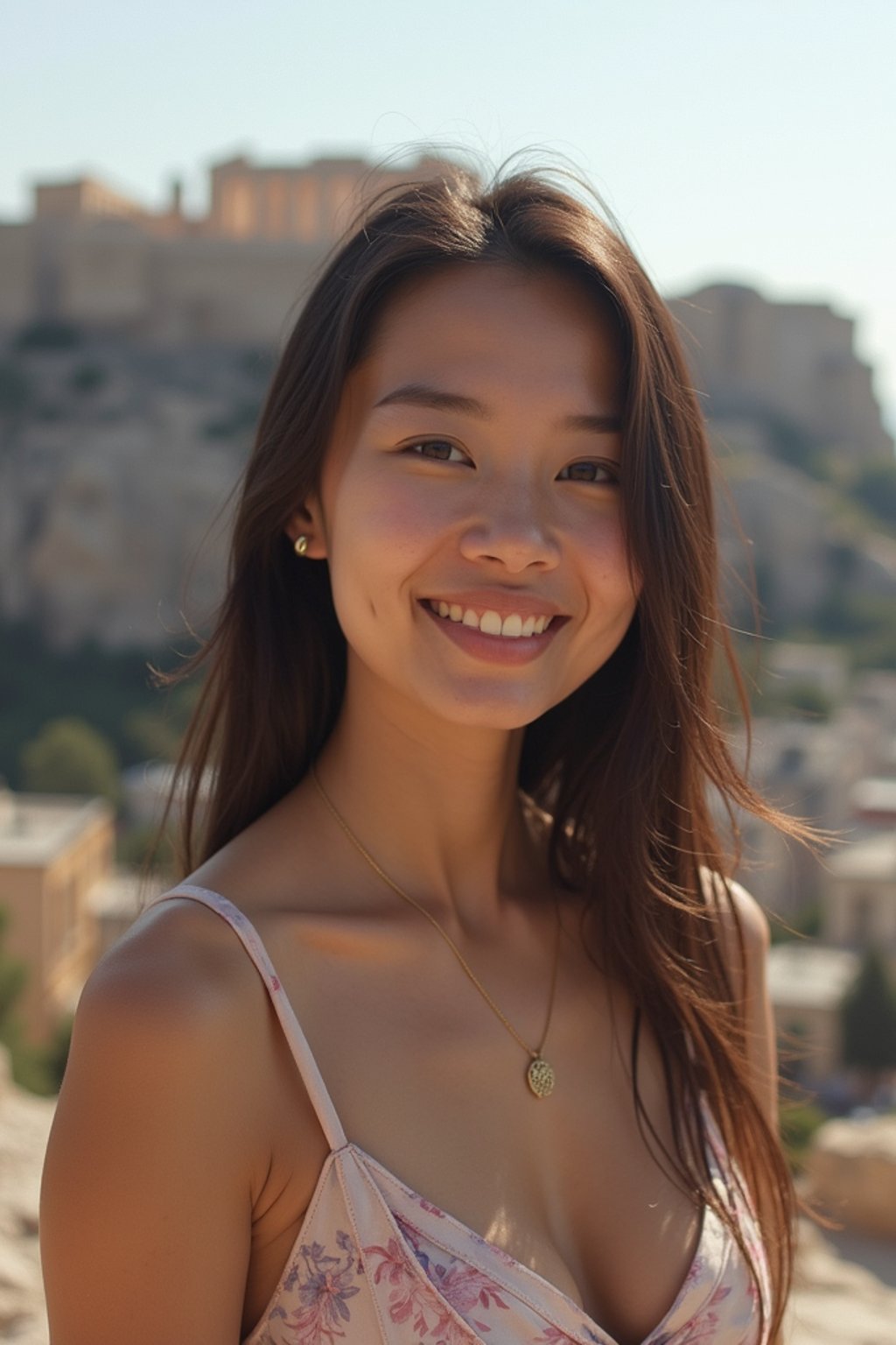 woman in Athens with the Acropolis in the background