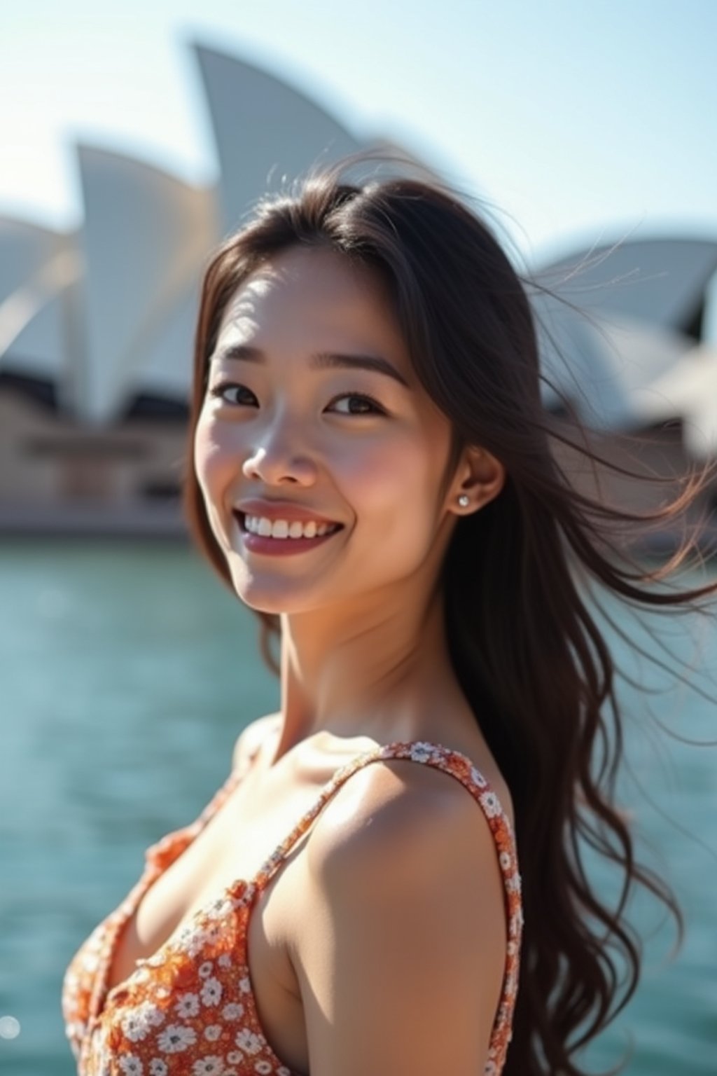 woman in Sydney with the Sydney Opera House in the background