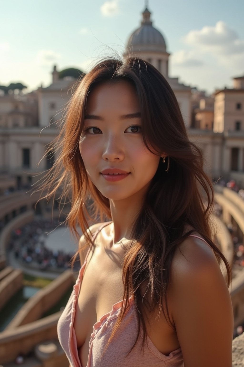 woman in Rome with the Colosseum in the background