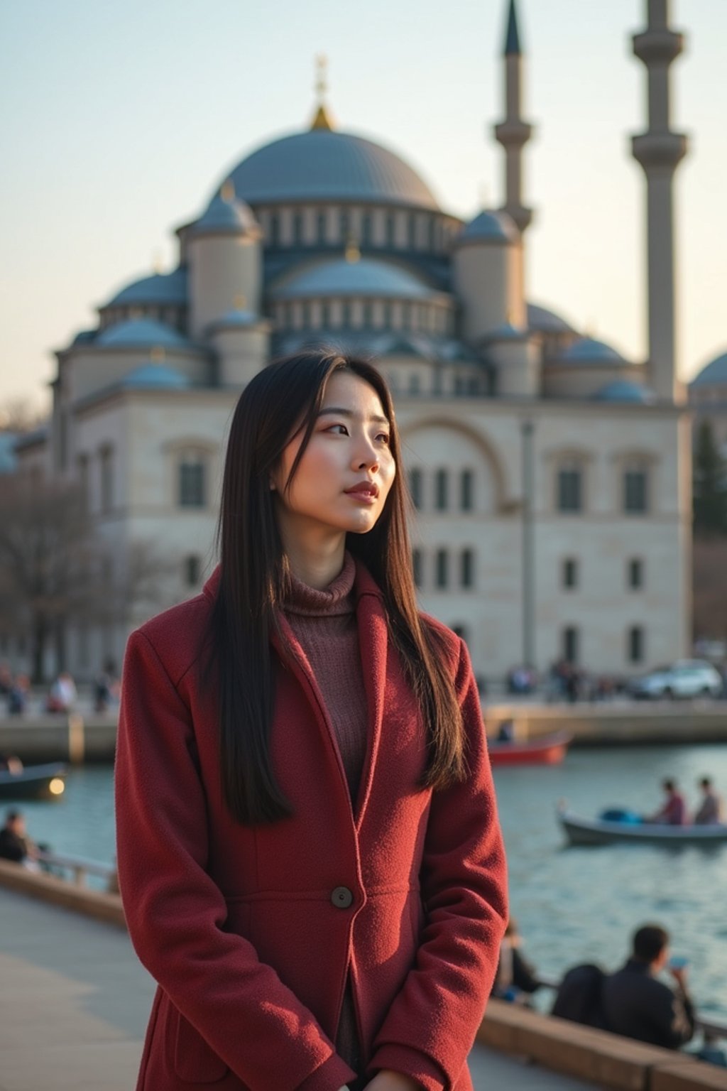 woman in Istanbul with The Mosque in background