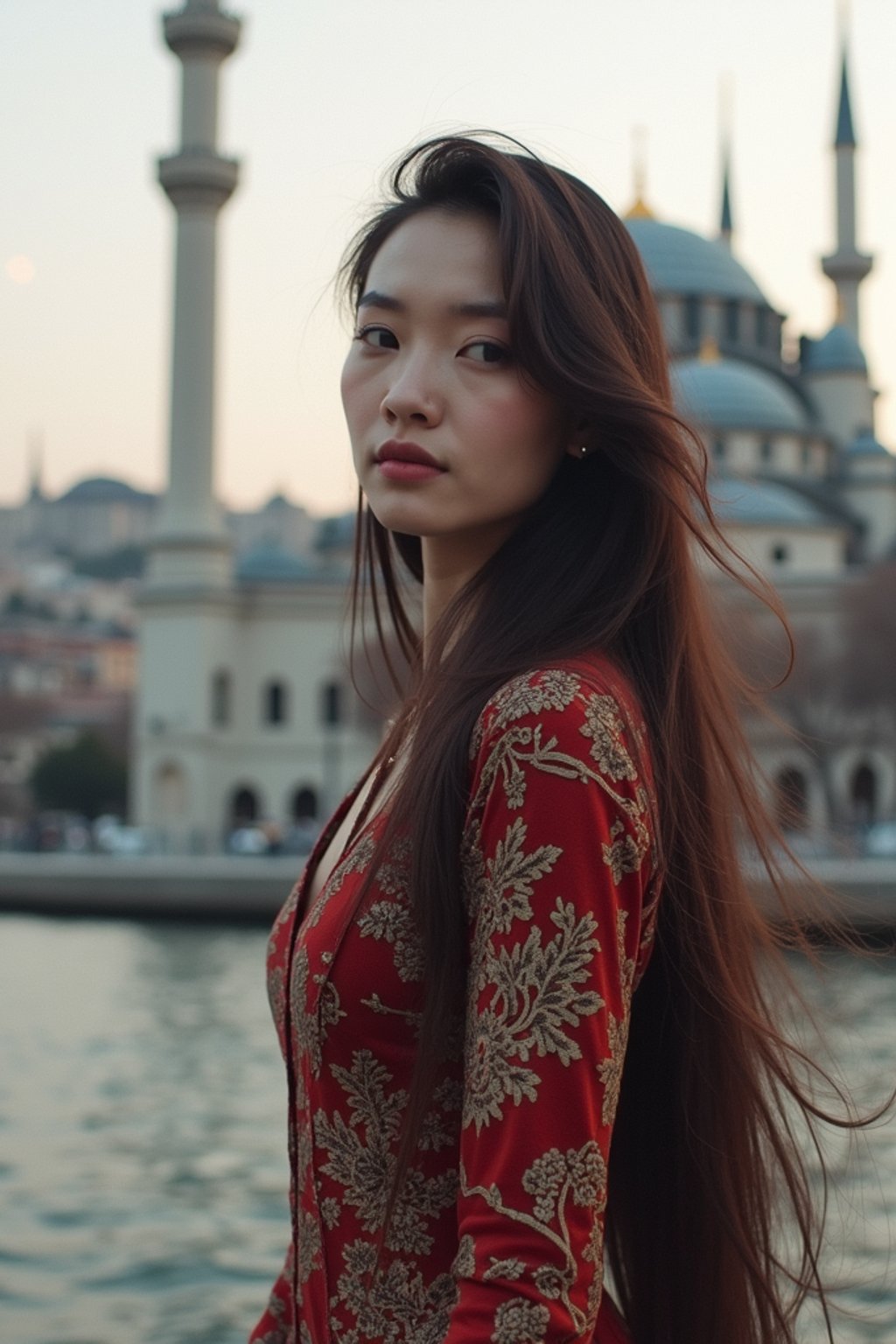 woman in Istanbul with The Mosque in background