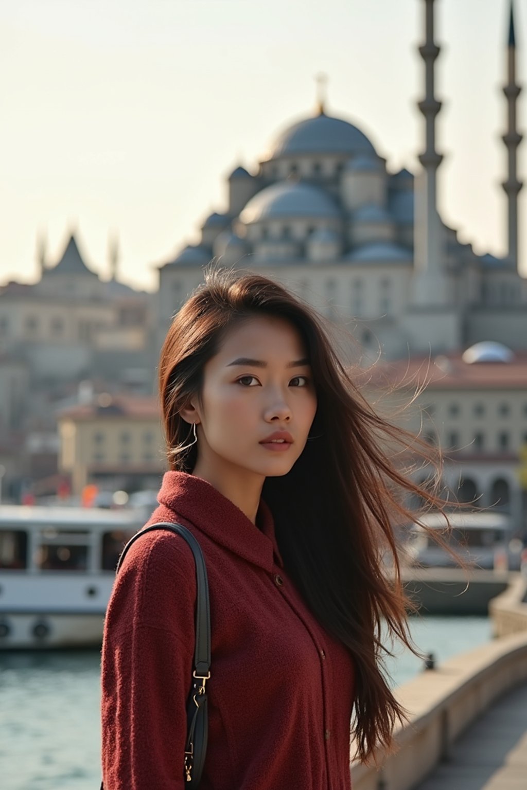 woman in Istanbul with The Mosque in background