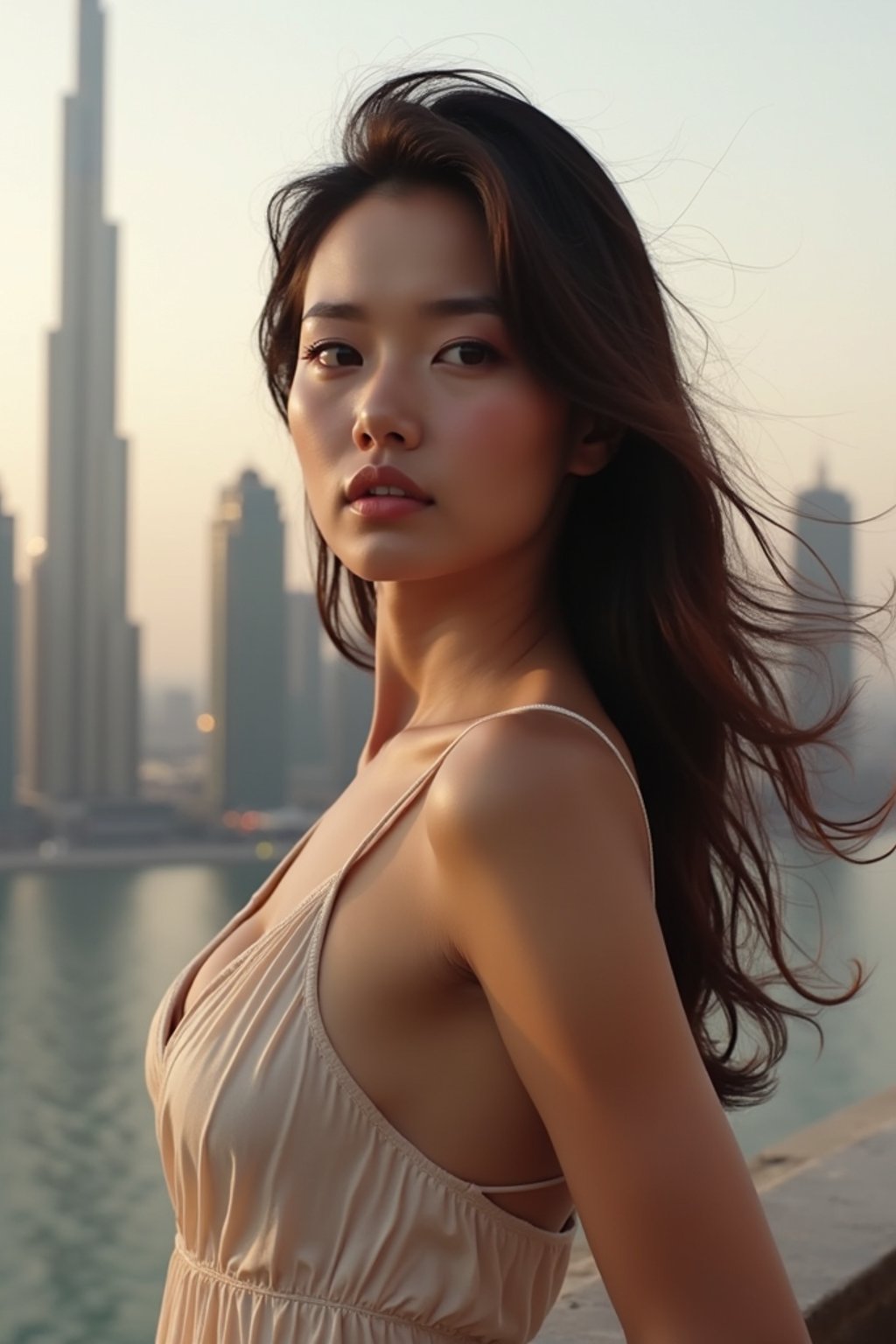 woman in Dubai with skyline in background