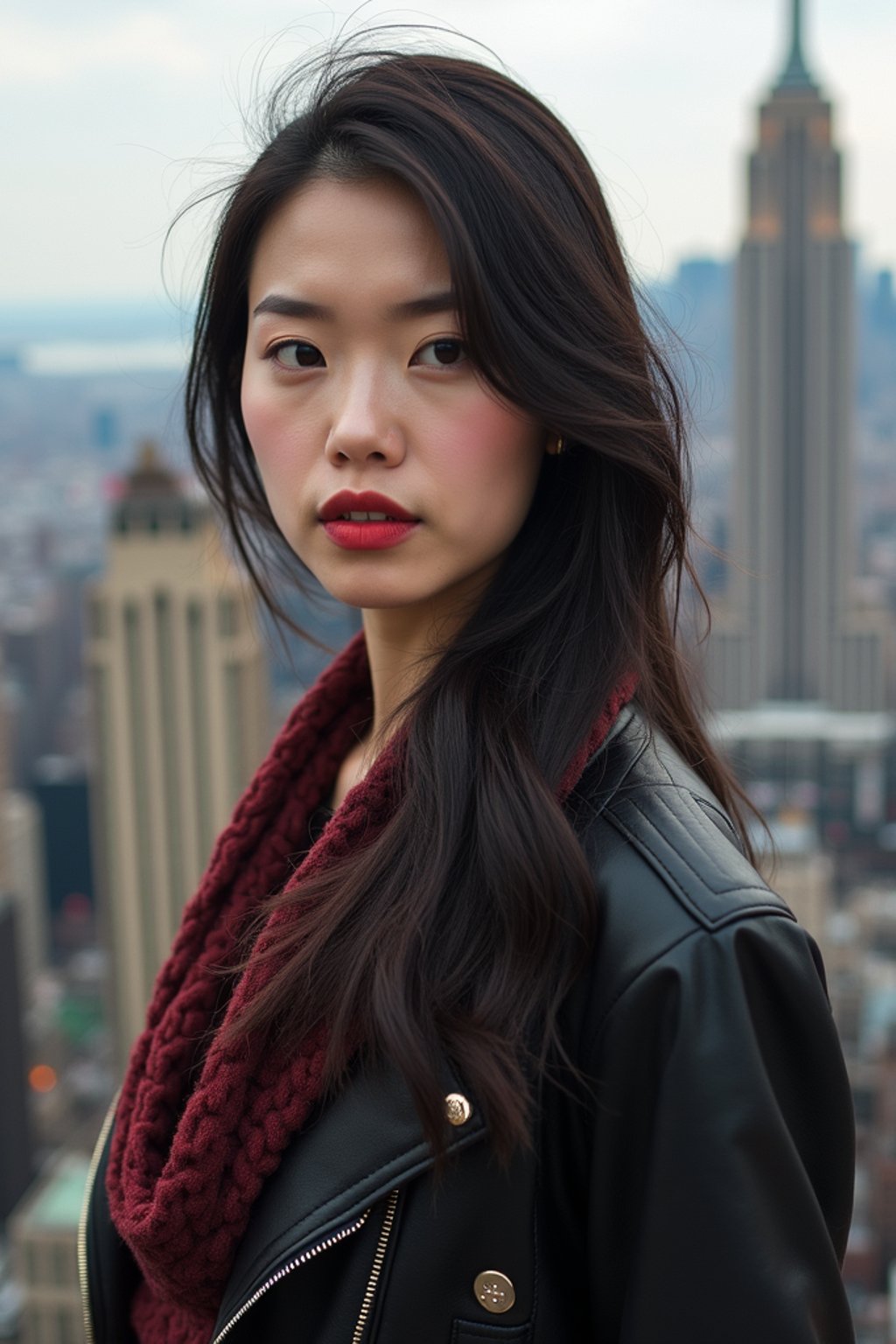 woman in New York City with Manhattan in background