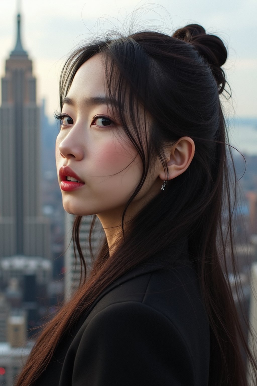 woman in New York City with Manhattan in background