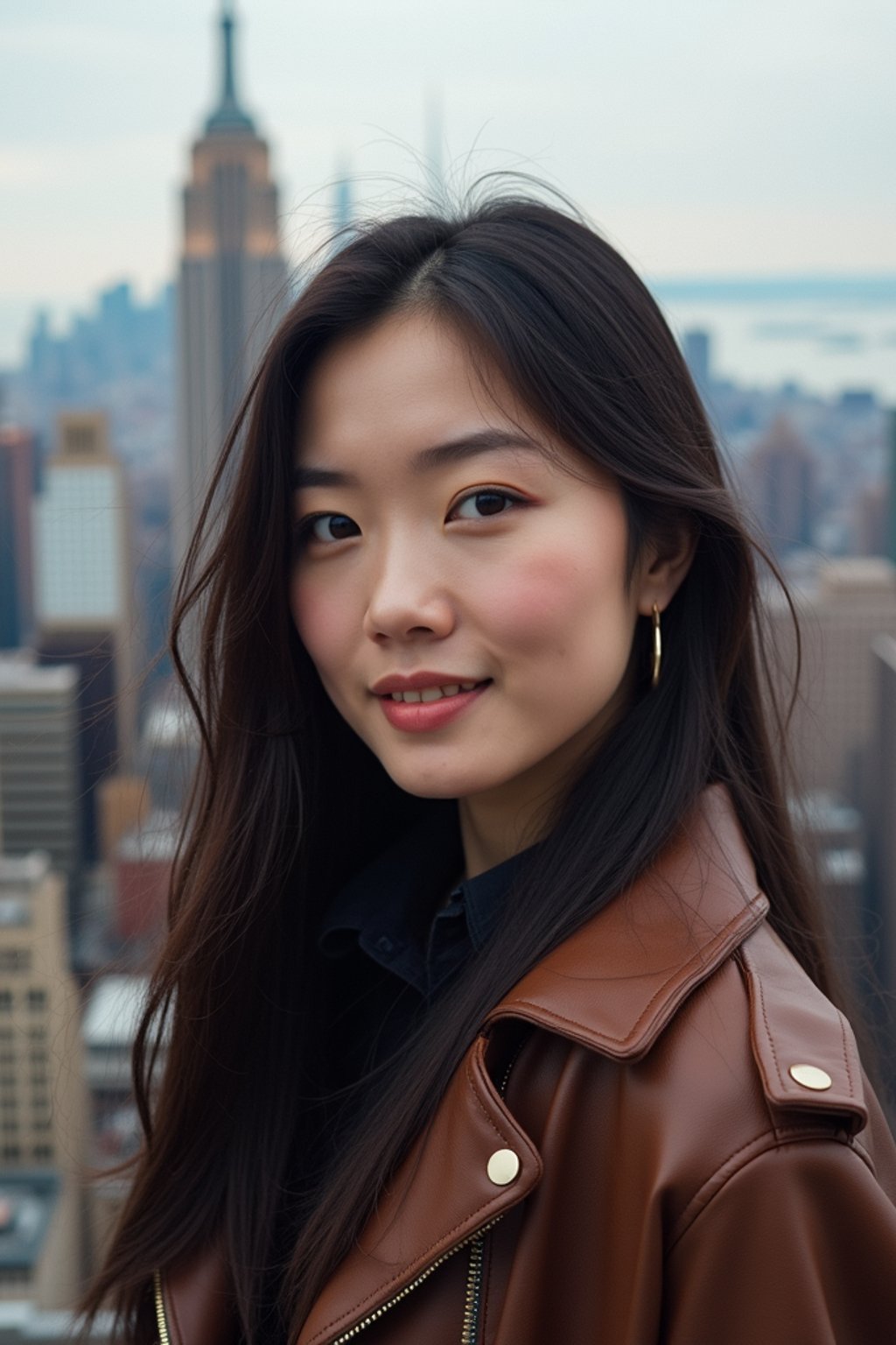 woman in New York City with Manhattan in background