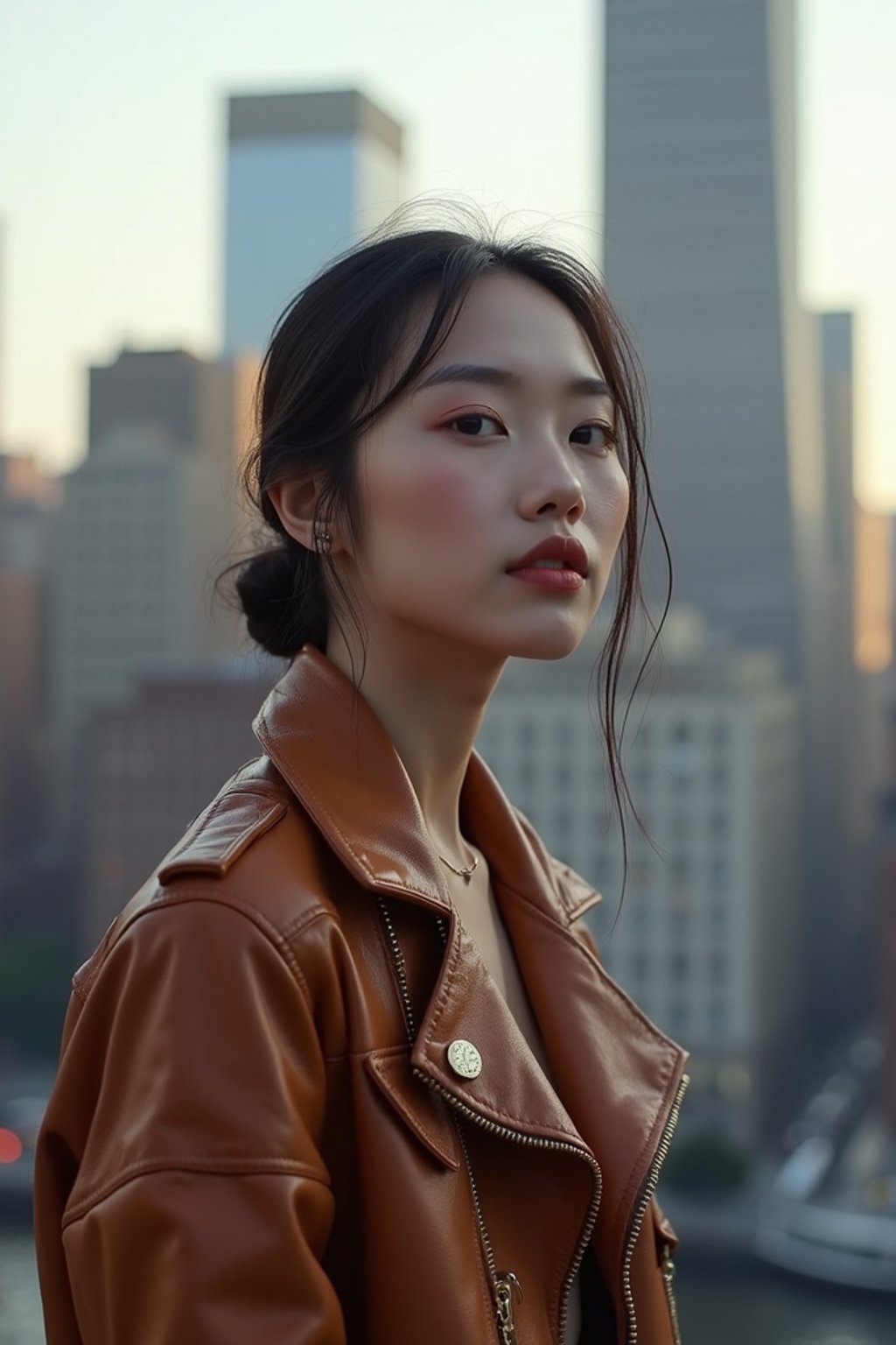 woman in New York City with Manhattan in background