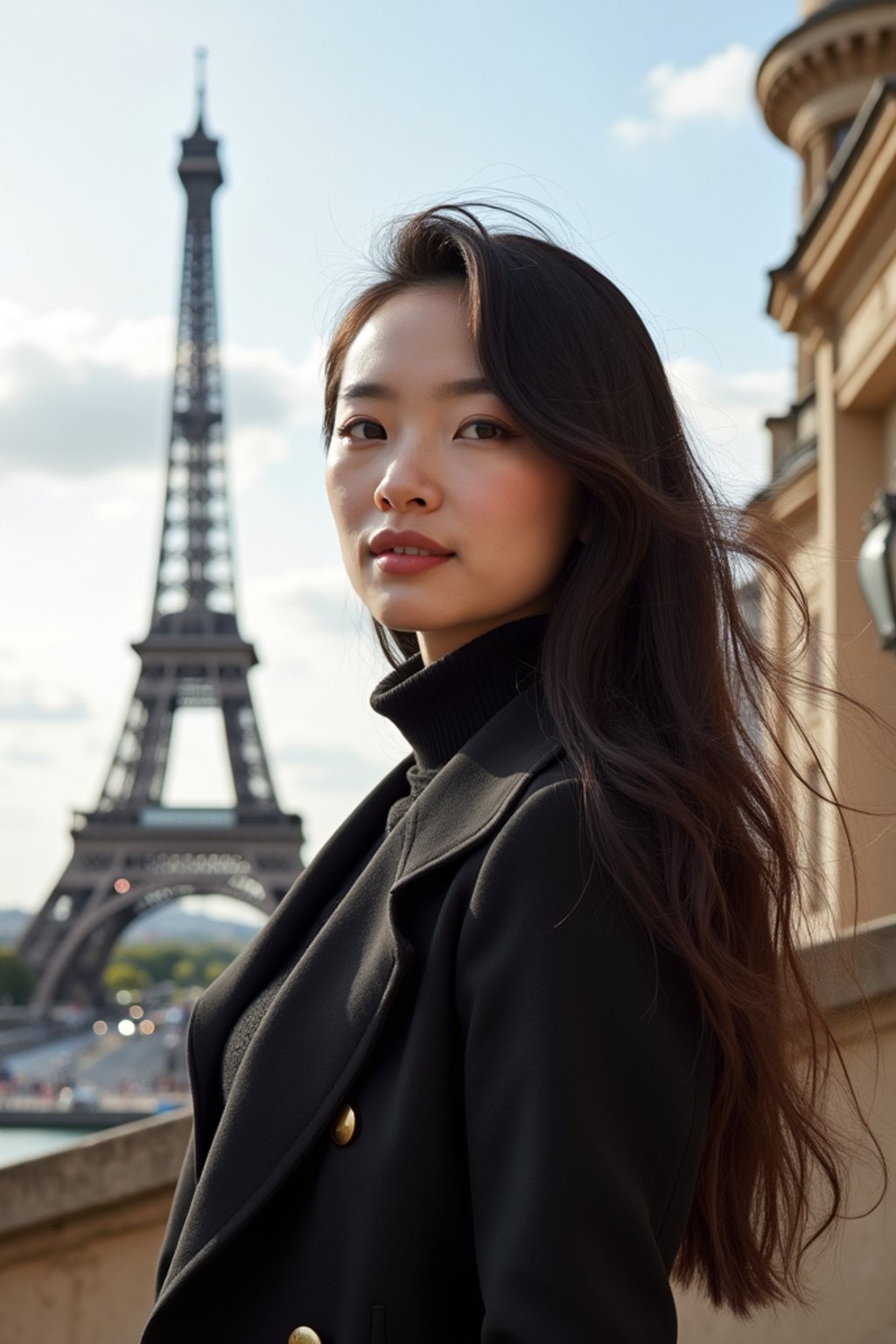 woman in Paris with the Eiffel Tower in background