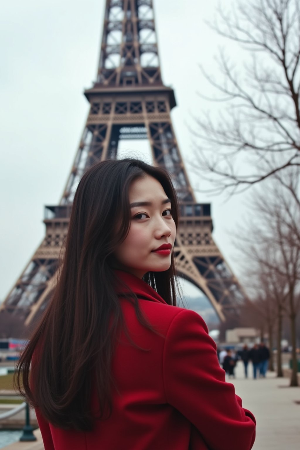 woman in Paris with the Eiffel Tower in background