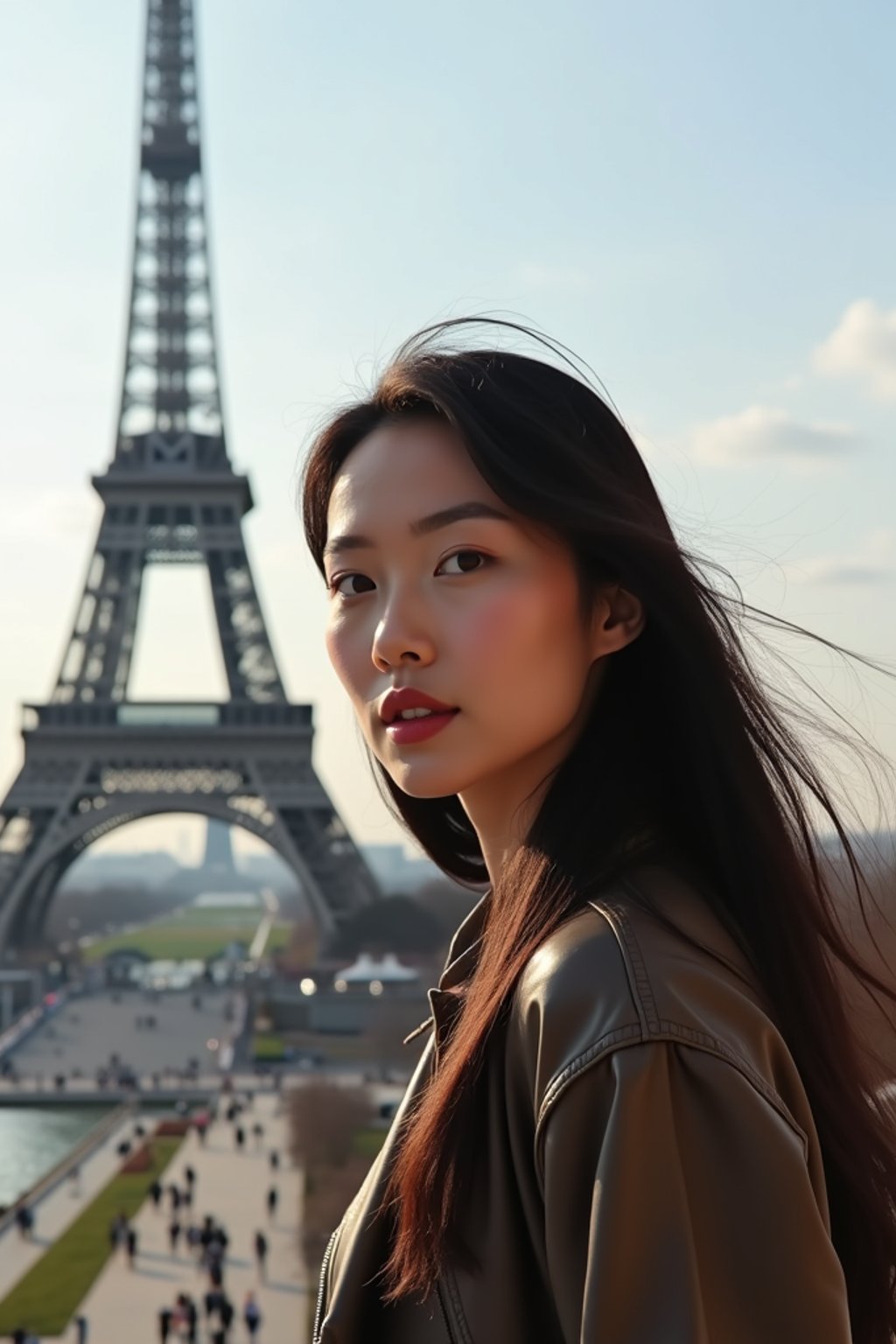 woman in Paris with the Eiffel Tower in background