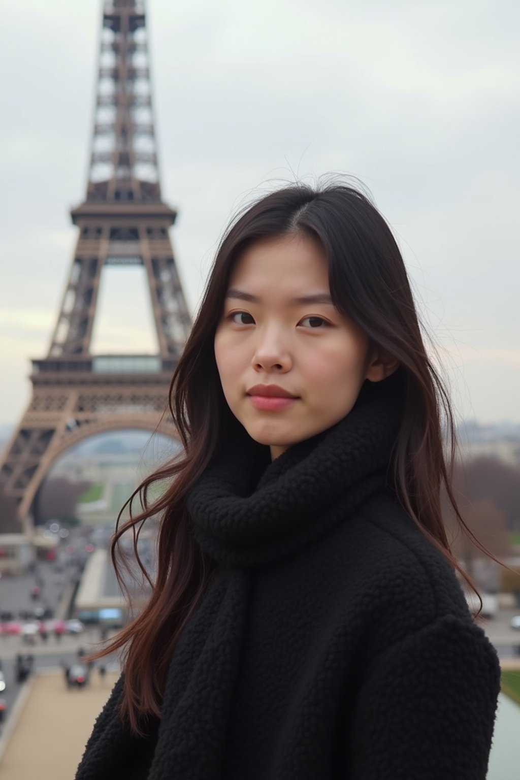 woman in Paris with the Eiffel Tower in background