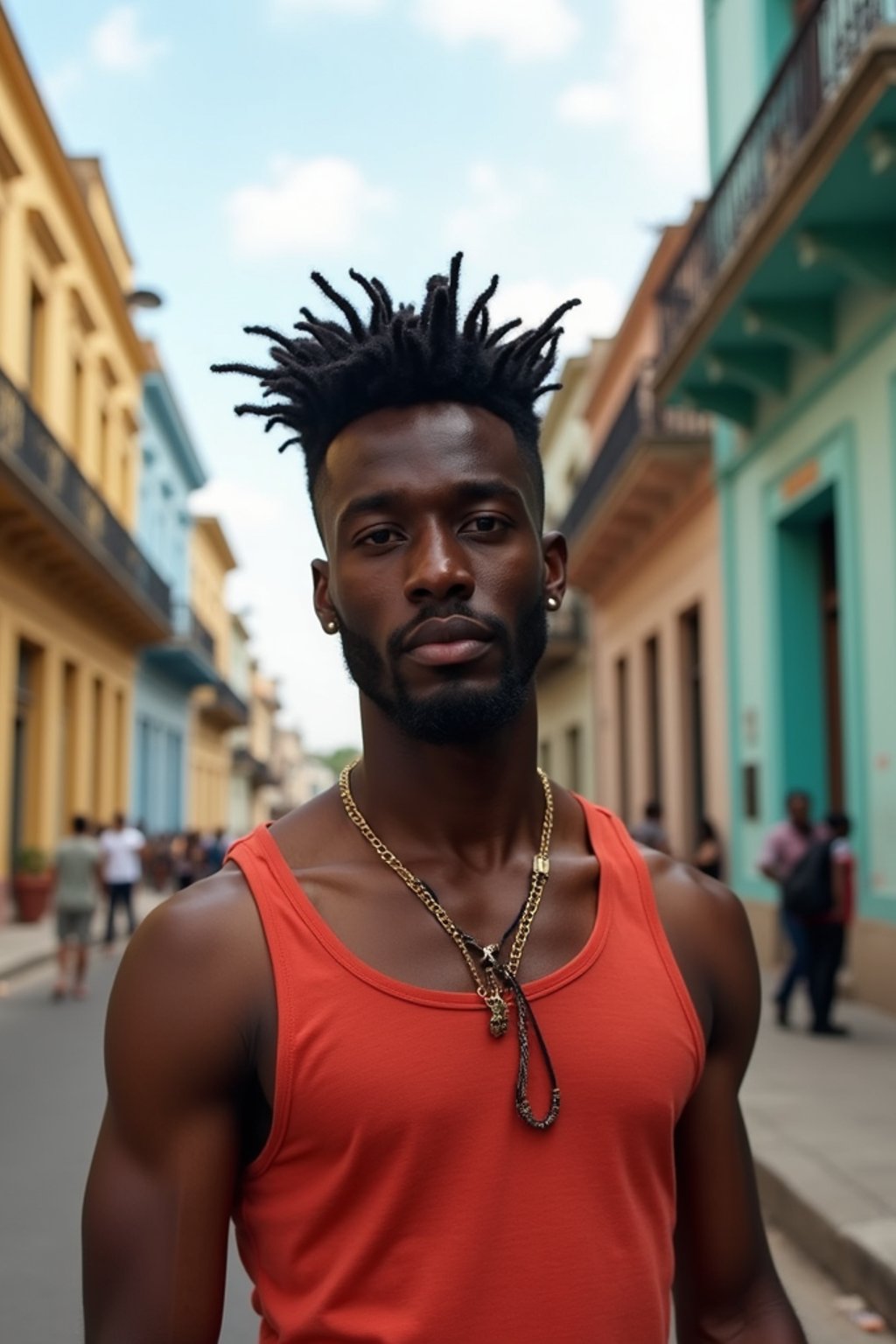 man in Havana with the colorful old town in the background