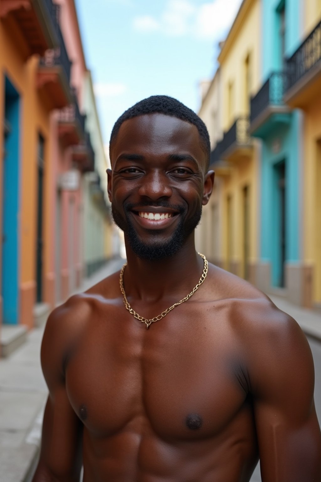 man in Havana with the colorful old town in the background