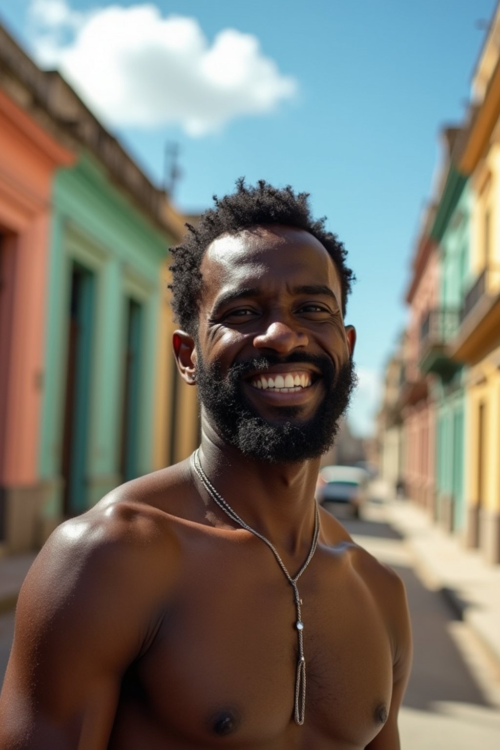 man in Havana with the colorful old town in the background