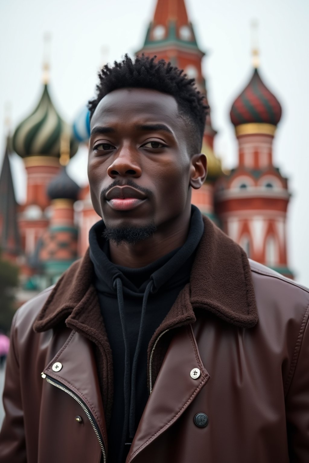 man in Moscow with the Kremlin in the background