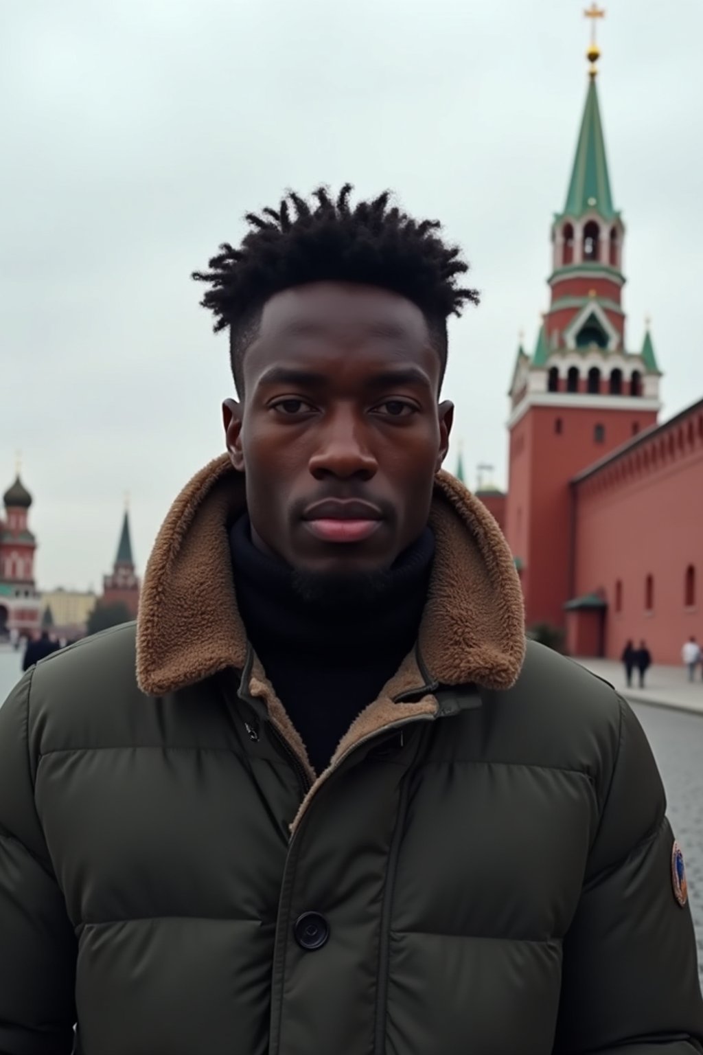 man in Moscow with the Kremlin in the background