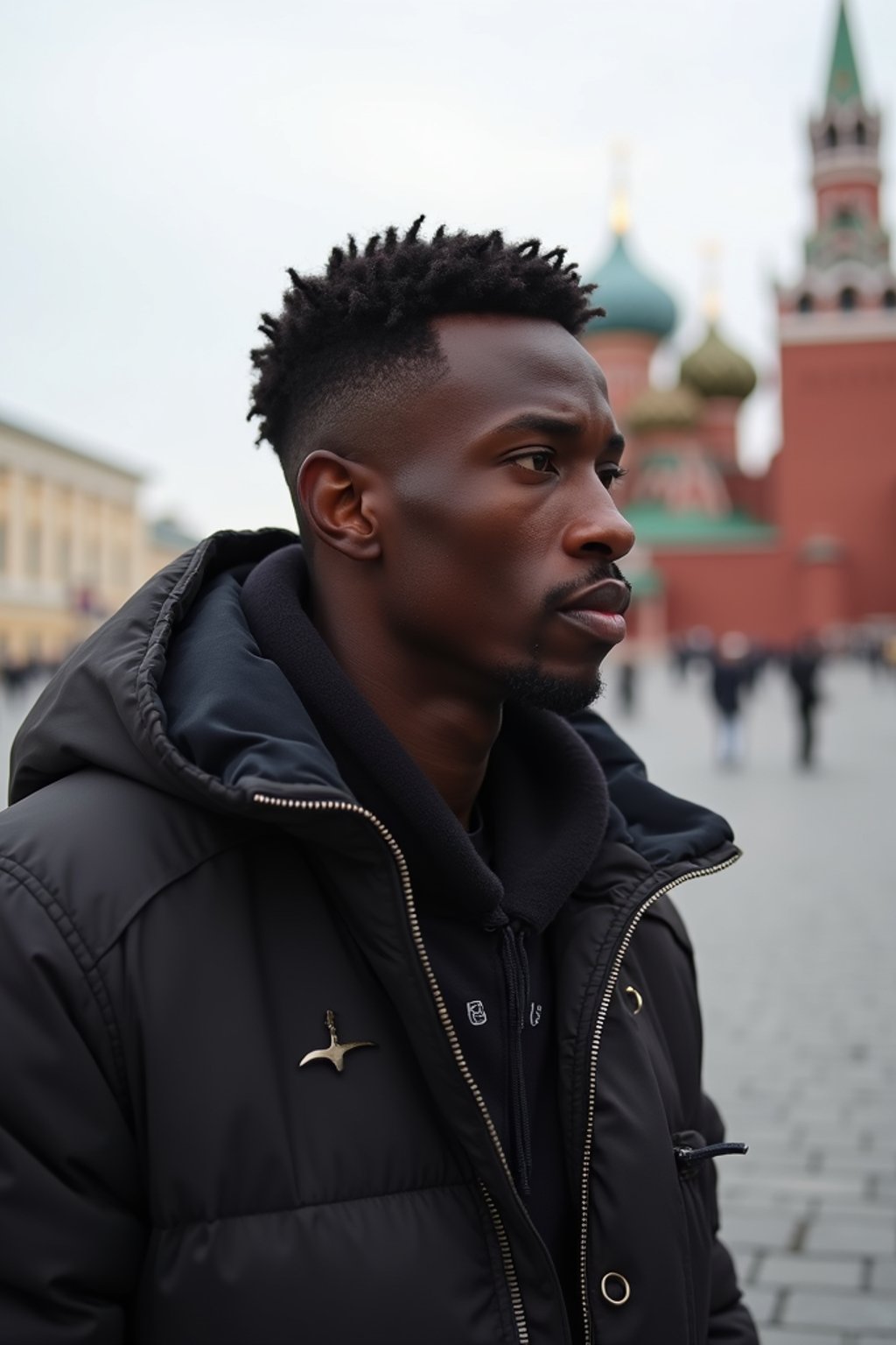 man in Moscow with the Kremlin in the background