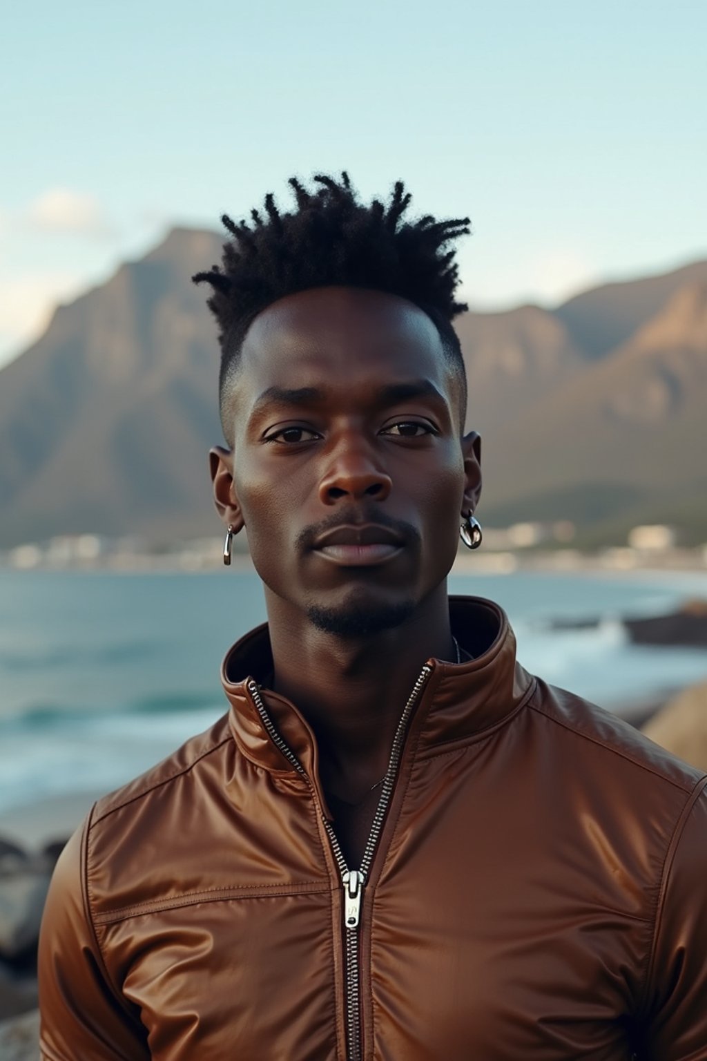 man in Cape Town with the Table Mountain in the background