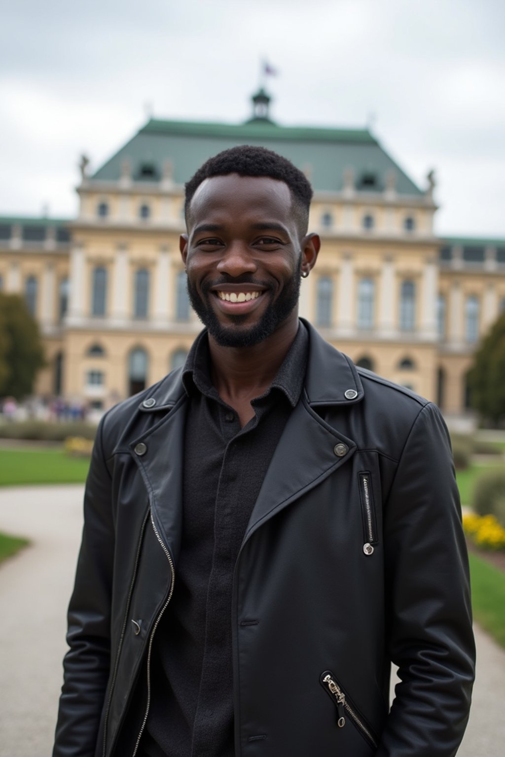 man in Vienna with the Schönbrunn Palace in the background