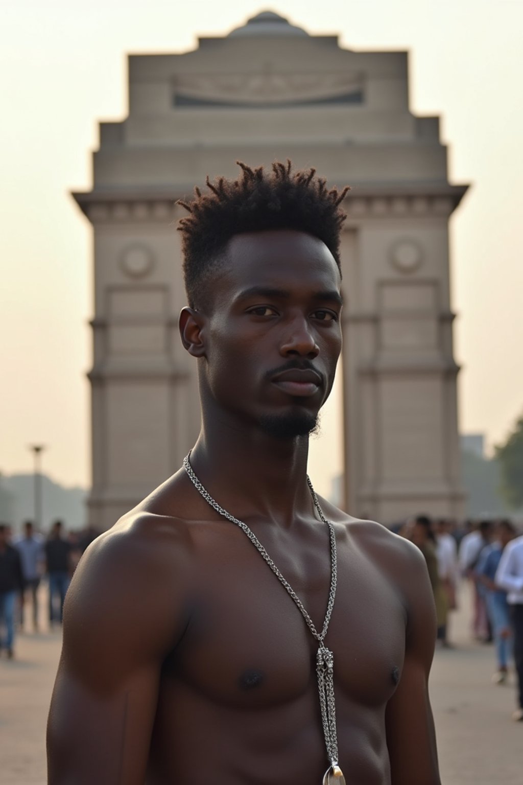 man in Delhi with the India Gate in the background