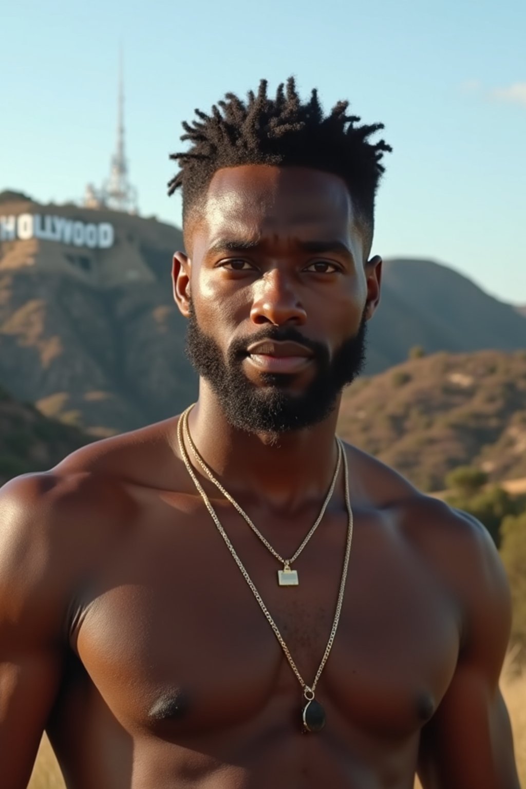 man in Los Angeles with the Hollywood sign in the background