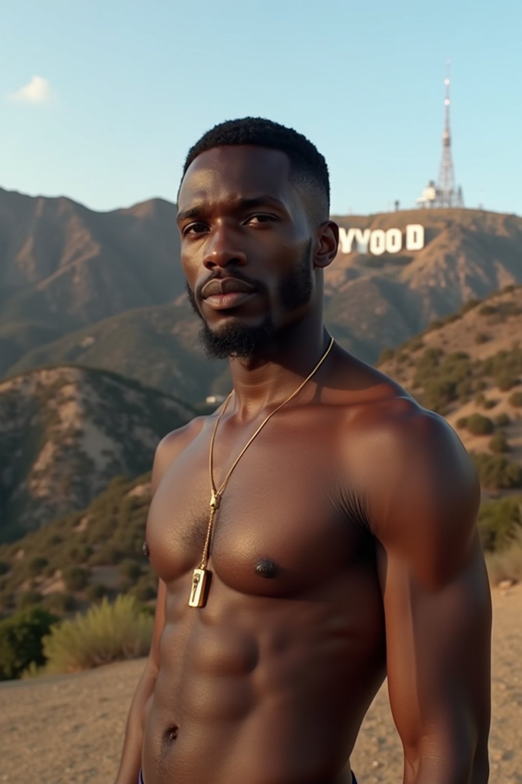 man in Los Angeles with the Hollywood sign in the background