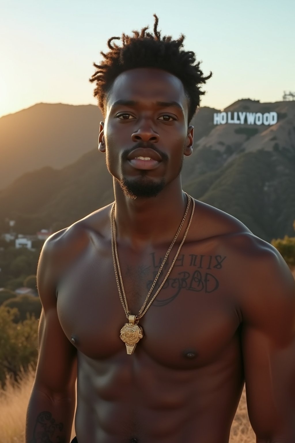 man in Los Angeles with the Hollywood sign in the background