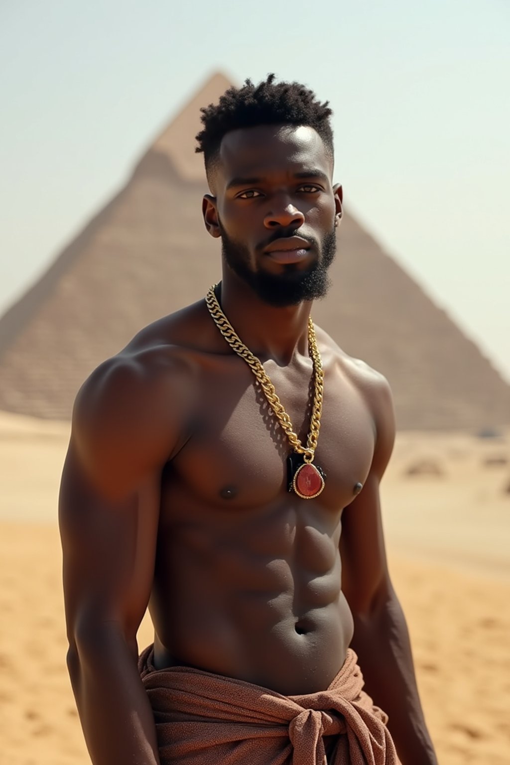 man in Cairo with the Pyramids of Giza in the background