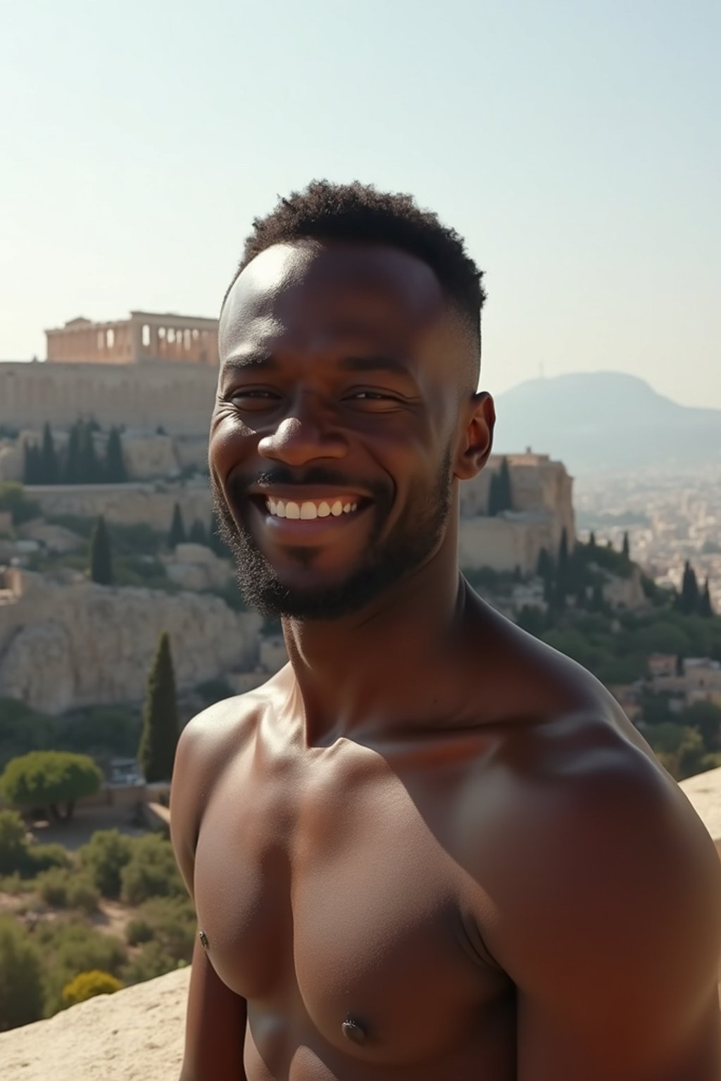 man in Athens with the Acropolis in the background