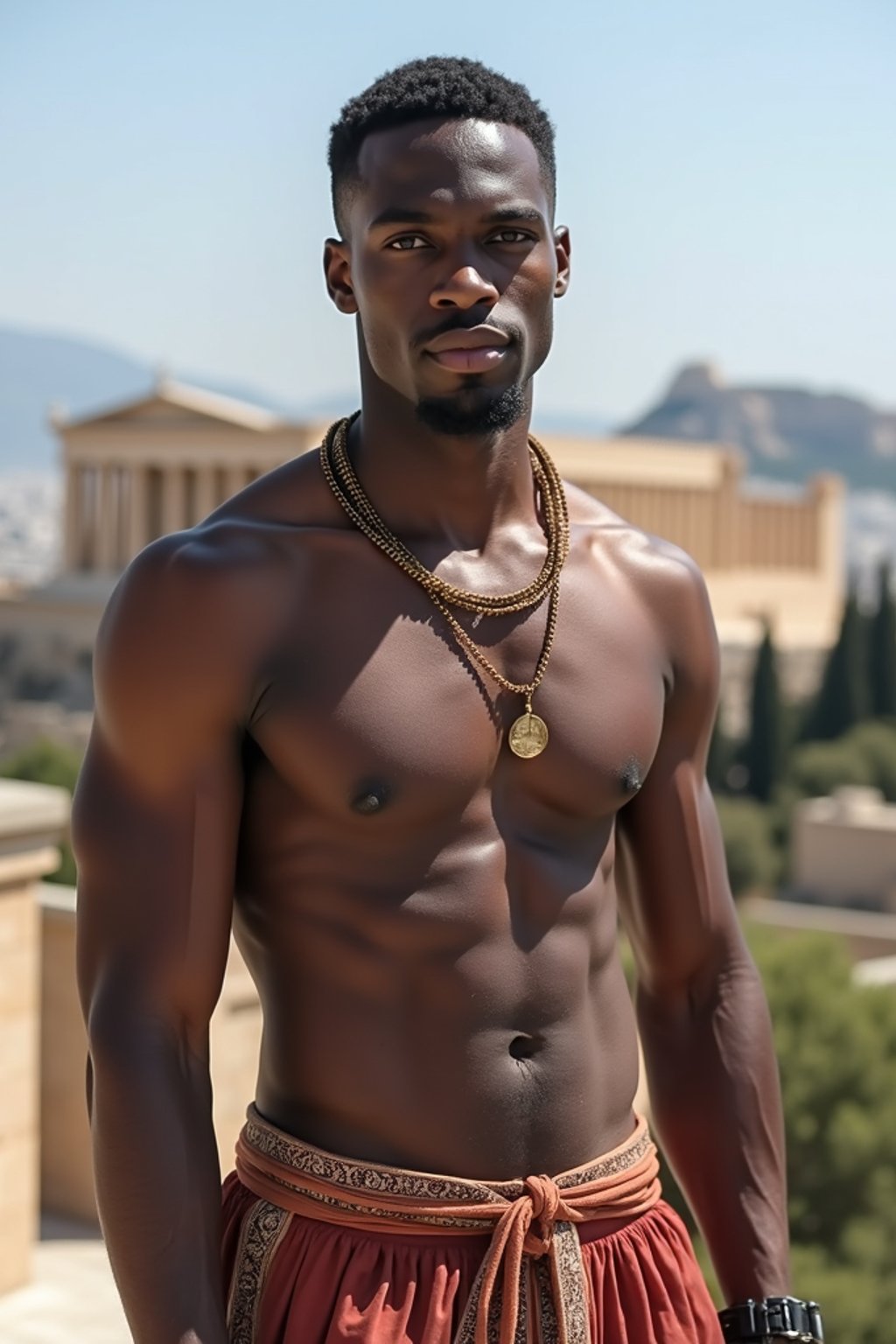 man in Athens with the Acropolis in the background