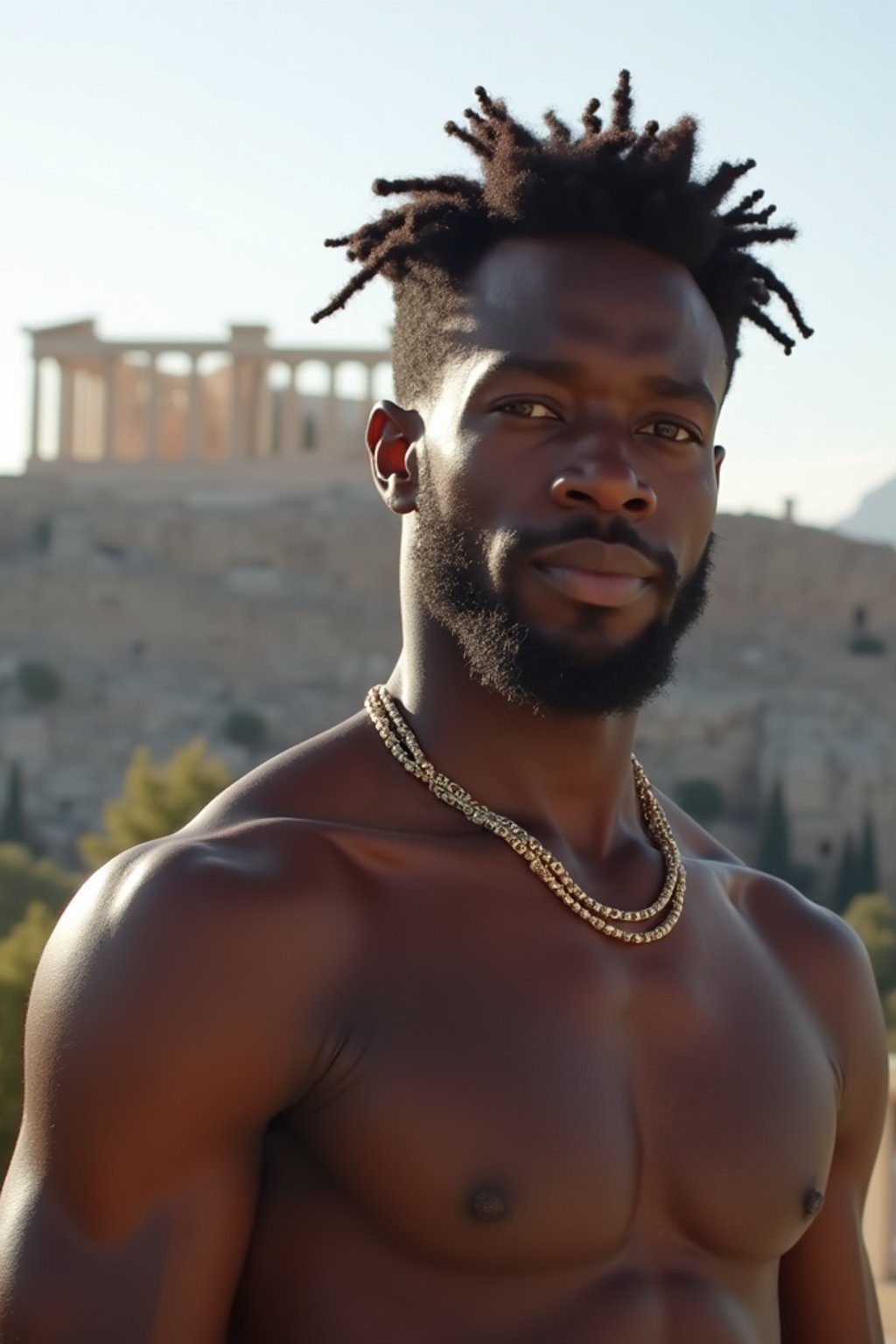 man in Athens with the Acropolis in the background