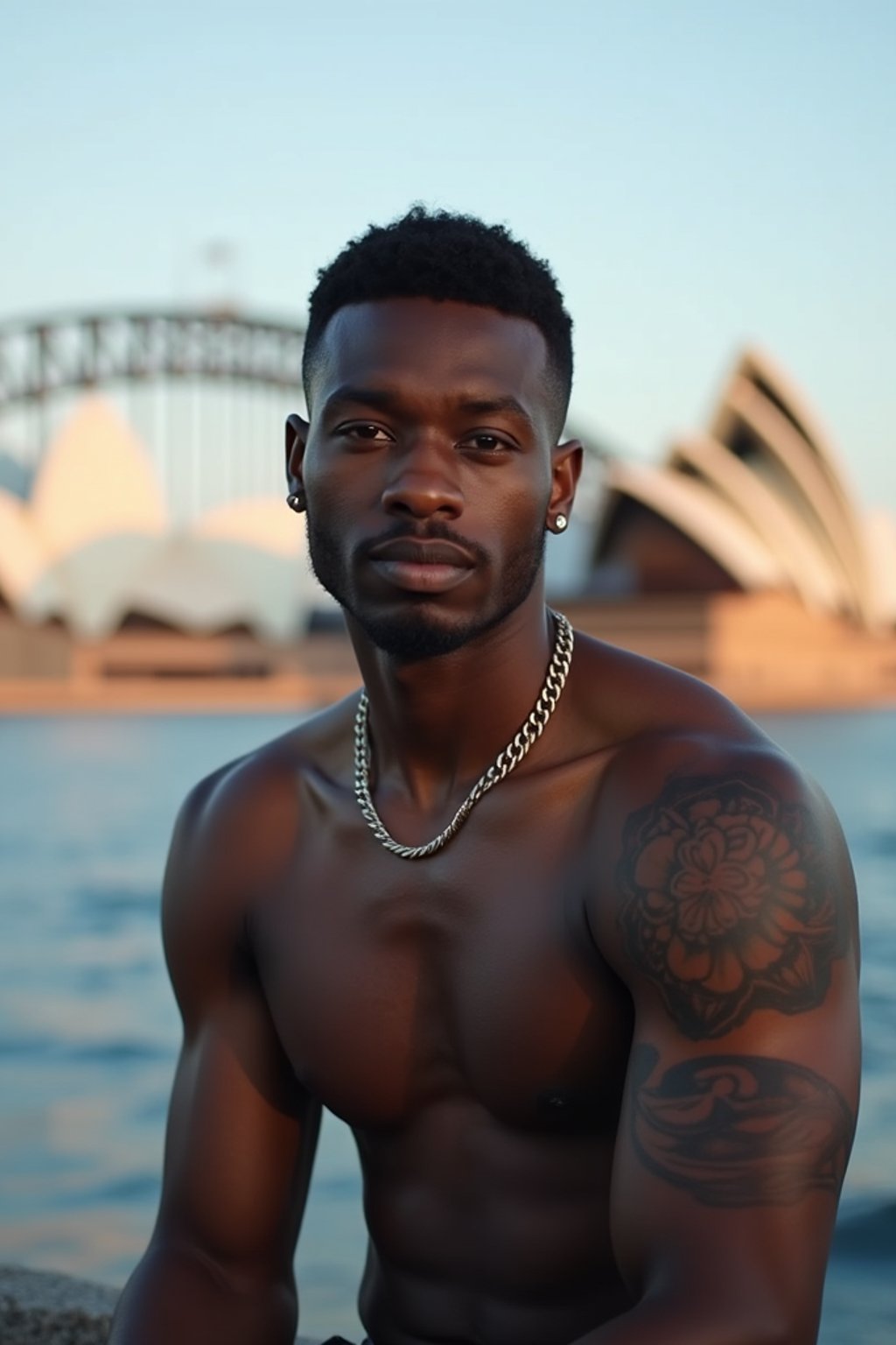 man in Sydney with the Sydney Opera House in the background