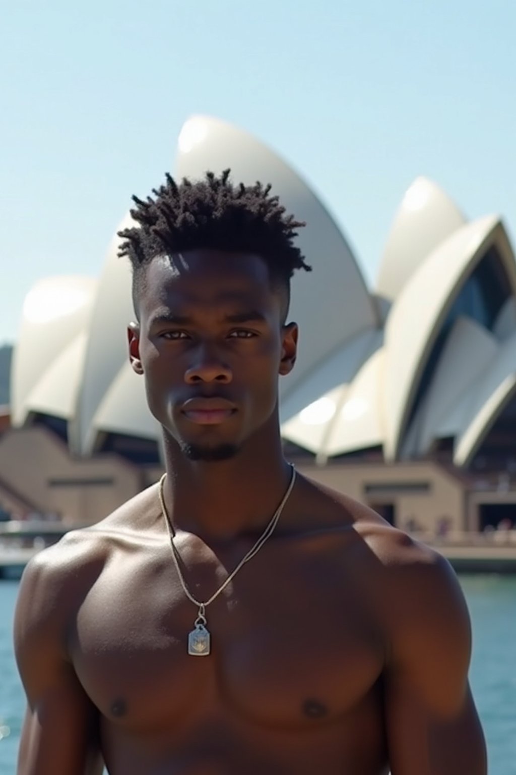 man in Sydney with the Sydney Opera House in the background